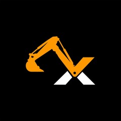 simple typography font X excavator vector logo