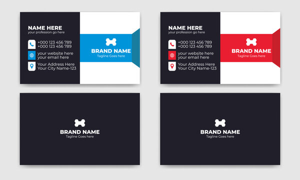Red and Blue modern creative Corporate business card Template 41 and name card, simple, Eye catching, Professional, clean template vector design with Triangle, Rectangle and Hexagon layout