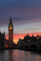 Fototapeta na wymiar Palace of Westminster at dusk, viewed from across the river Thames, London, UK