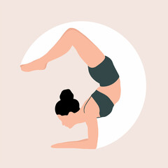 Bundle of woman demonstrating various yoga positions isolated on light background. Colorful flat vector illustration.