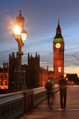 Palace of Westminster and Elizabeth Tower at dusk, London, UK - obrazy, fototapety, plakaty
