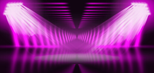 Ray light of pink and purple color. Blue Fluid blurred shine abstract Neon glowing techno lines. Defocused and Blurred Ultraviolet light. 3d illustration