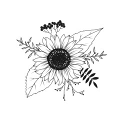 Sunflower hand drawn floral bouquet - 449029008