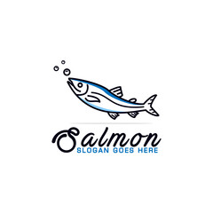 salmon fish logo design,emblems label seafood,icon vector template,line and outline logo