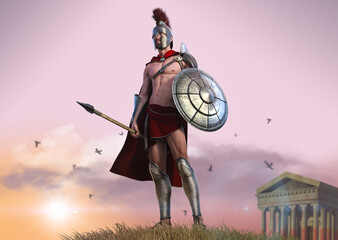 Naklejka premium Heroic Spartan warrior with body armor