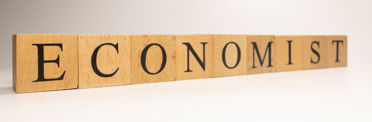 The name Economist was created from wooden letter cubes. Economics and finance.