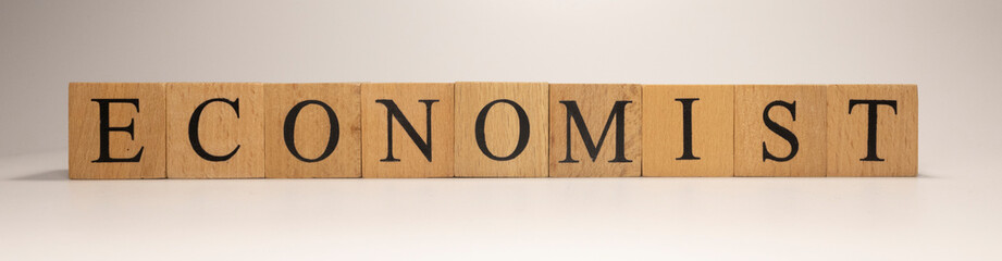 The name Economist was created from wooden letter cubes. Economics and finance.