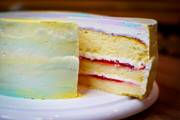 Butter cake decorated with pastel cream
