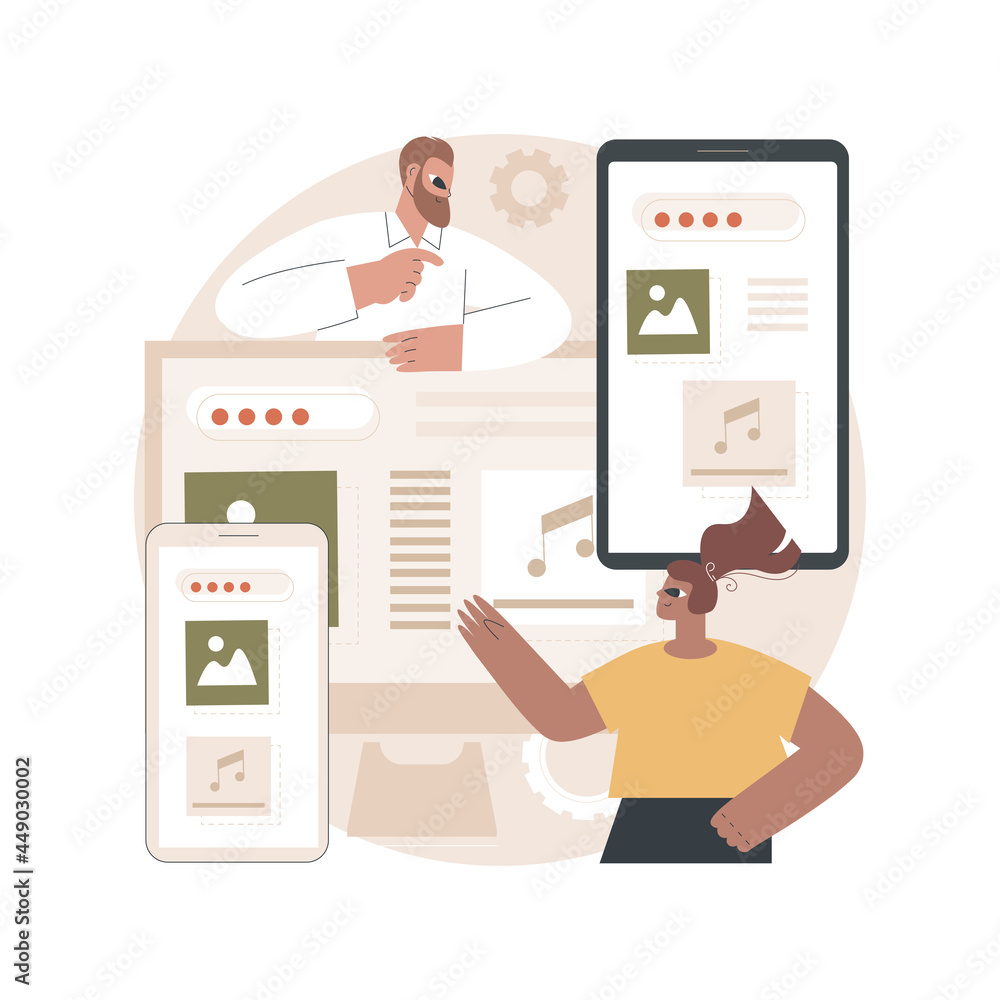 Poster responsive web design abstract concept vector illustration. website frontend development, all screen