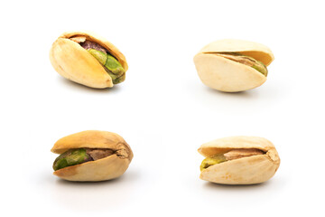 Set , Tasty pistachios, isolated on the white background.