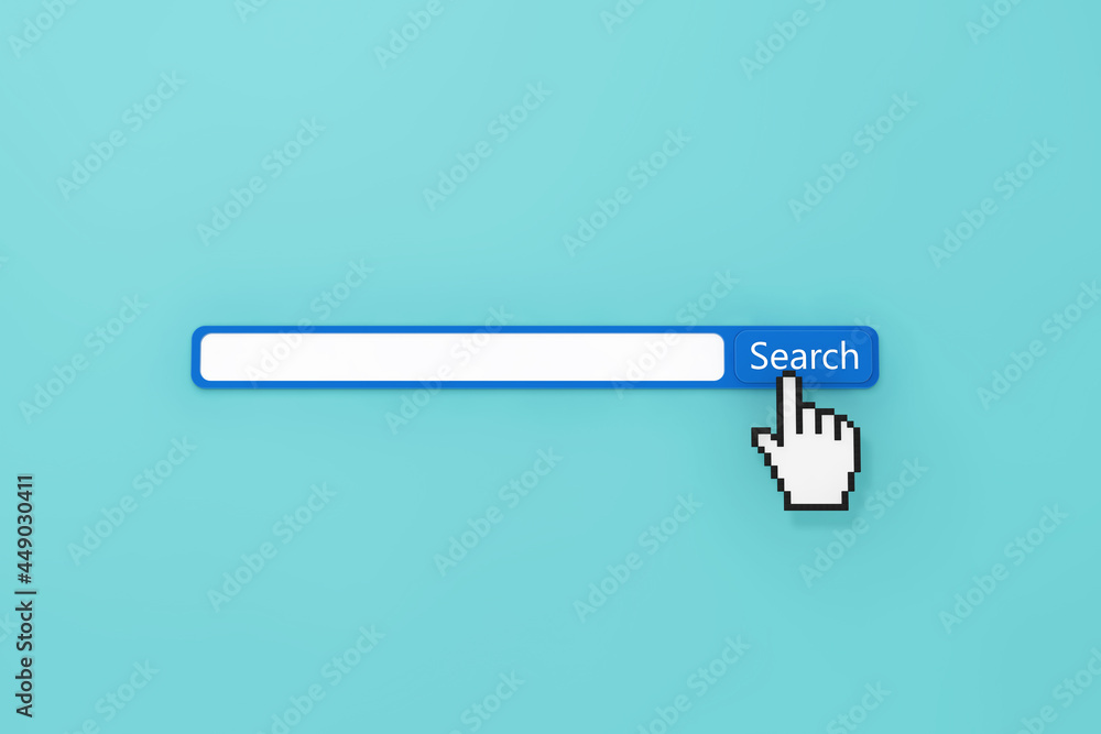 Leinwandbilder Internet Search Bar Icon with Pixel Hand. 3d Rendering