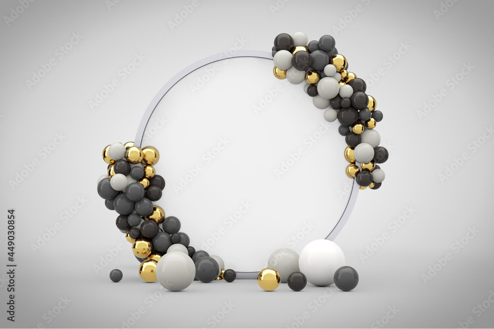 Leinwandbilder abstract presentation circle screen podium with balls and free space for your design. 3d rendering