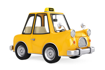 Yellow Cartoon Taxi Car. 3d Rendering