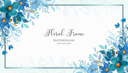 Blue floral frame background with watercolor