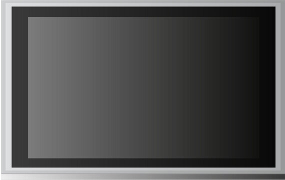 Realistic TV screen. Modern stylish, black panel. Large layout of a computer monitor. Vector illustration on a white background.