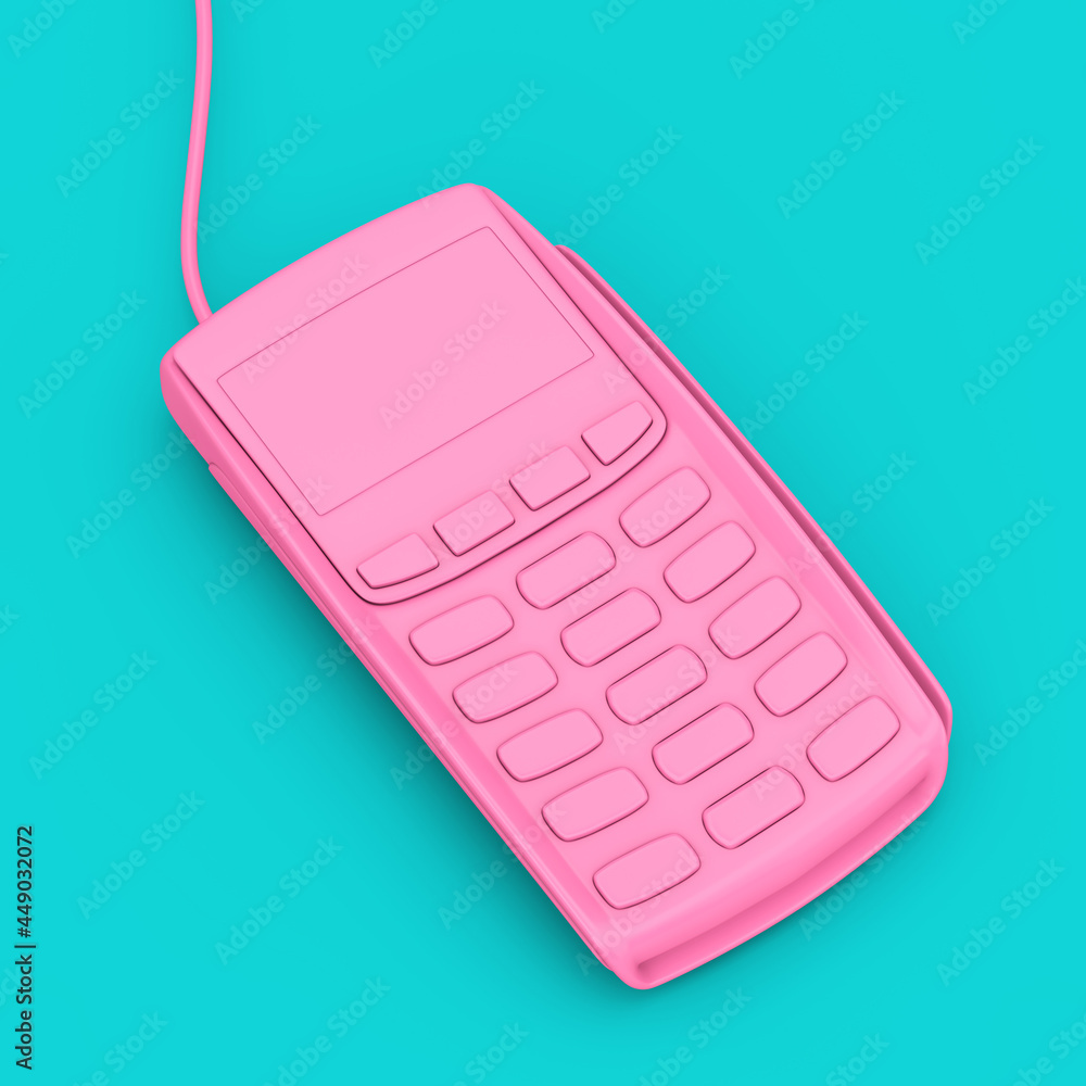 Poster Pink Credit Card Payment Terminal in Duotone Style. 3d Rendering