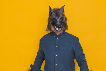 Portrait of a werewolf on a yellow background