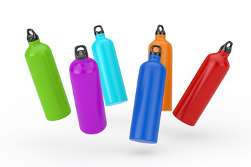Set of Color Plastic Shaker Drinking Water Sport Bottles. 3d Rendering