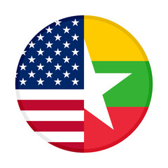 round icon with united states of america and myanmar flags, isolated on white background. vector illustration	
