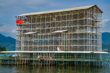 広島県　厳島神社大鳥居・工事