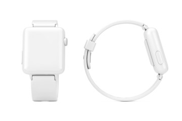 White Modern Smart Watch Mockup with Strap in Clay Style. 3d Rendering