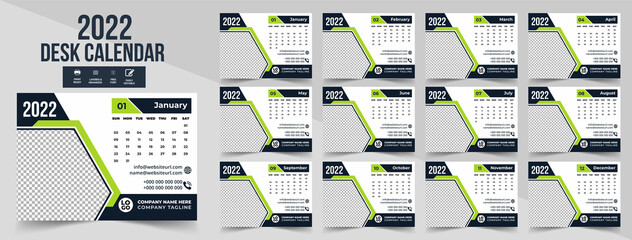Creative desk calendar design 2022 template - obrazy, fototapety, plakaty