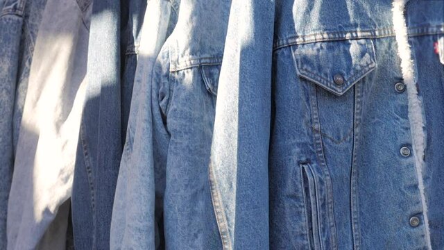 Blue jeans denim fashion pants mixed colors stacked
