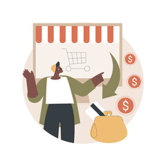 Returns and refunds abstract concept vector illustration. Shopping help, online purchase information, return goods, website menu bar, package, canceled order, bank transfer abstract metaphor.