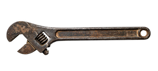 Scary rusty wrench isolated on white. Ready for clipping path.