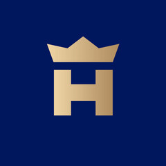 Letter H and gold crown. H gold monogram. Original, elegance logo.  Monogram for jewelry, luxury goods, hotel.