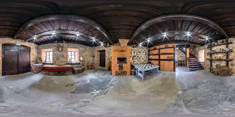 full seamless spherical hdri panorama 360 degrees interior of reception hall in ancient castle with...