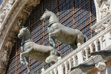 The Horses of Saint Mark (the Triumphal Quadriga), Byzantine bronze statues, St. Mark's Basilica, Venice, Italy