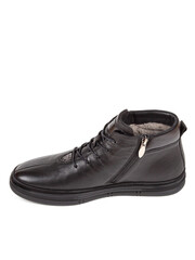 Classsic new men's black winter leather fur boots isolated on white background