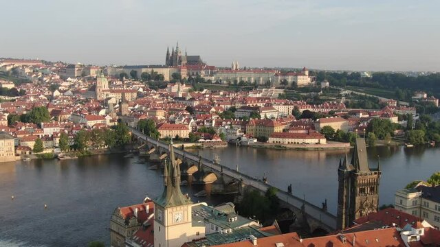 Aerial view of the famous Charles Bridge (Karluv most) in Prague, Czech Republic