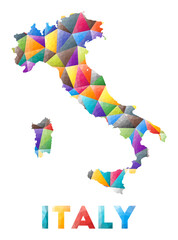 Italy - colorful low poly country shape. Multicolor geometric triangles. Modern trendy design. Vector illustration.