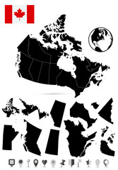 Map of Canada and land countours with map flat icons