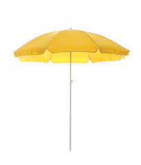Open yellow beach umbrella isolated on white