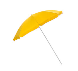 Open yellow beach umbrella isolated on white