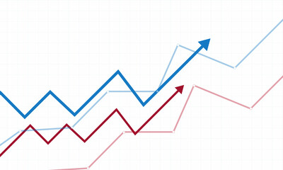 Financial chart with interweaving arrows going up on a white background