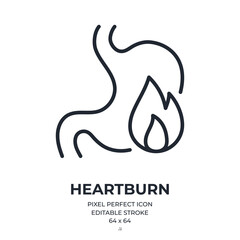 Heartburn editable stroke outline icon isolated on white background flat vector illustration. Pixel perfect. 64 x 64. - obrazy, fototapety, plakaty