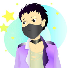 A young rock star in black mask illustation