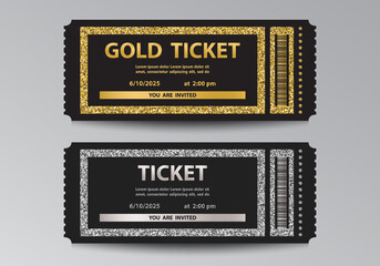 Golden and silver glittering stub ticket templates - obrazy, fototapety, plakaty