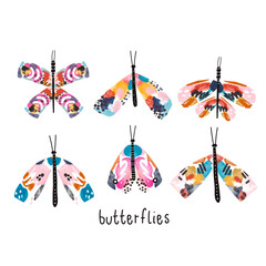 Creative artistic watercolor set of moths and butterflies. Vector illustration