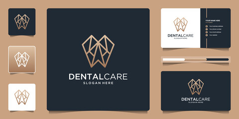 Geometric dental care logo for dentistry symbol icon design and business card template