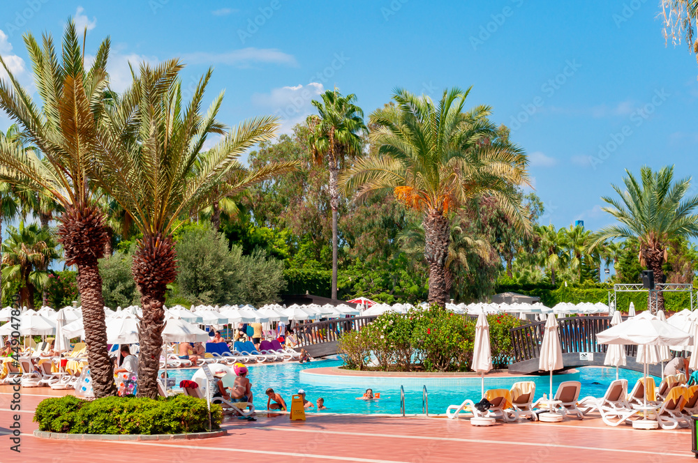 Wall mural Gardens and swimming pools of hotels in Antalya, south Turkey