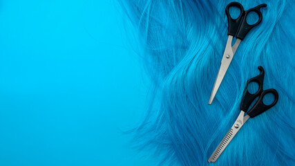 Fashionable colouring and styling, professional haircare salon and chic hairstyle trend concept with vibrant shiny blue hair isolated on plain background with copy space