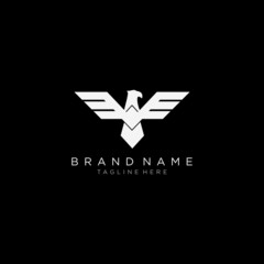 Flying eagle icon illustration, flat style design template isolated on white Black background.