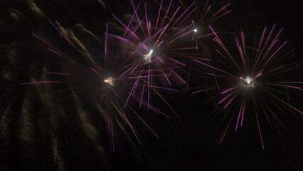 Fototapeta premium Long Exposure of Fireworks Against a Black Sky. A fireworks display against the night sky. Celebrate concept.