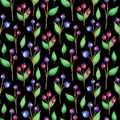 Seamless pattern with berries and currant branches for cafe, wrapping paper or card