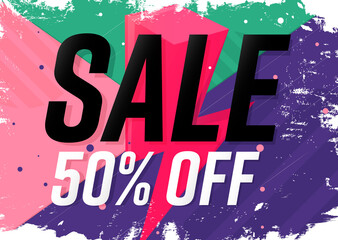Fototapeta premium Sale 50% off, flash discount poster design template. Promotion banner for shop or online store, vector illustration